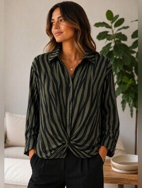Luisa Cerano Zebra Print Button-Up Blouse 100% Viscose